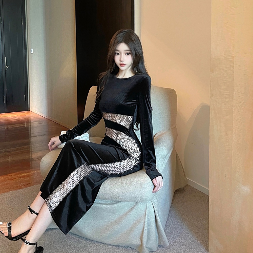 Side hollow dress long sleeve long dress for women