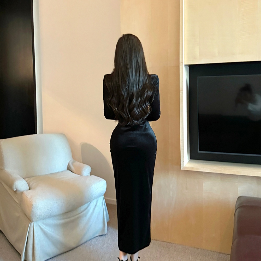 Side hollow dress long sleeve long dress for women