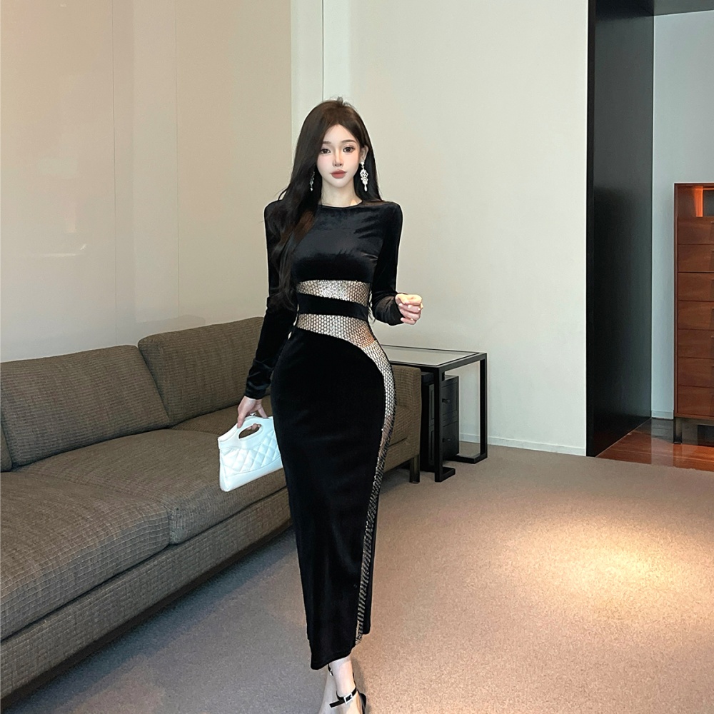 Side hollow dress long sleeve long dress for women