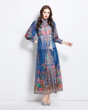 Lantern sleeve national style printing dress