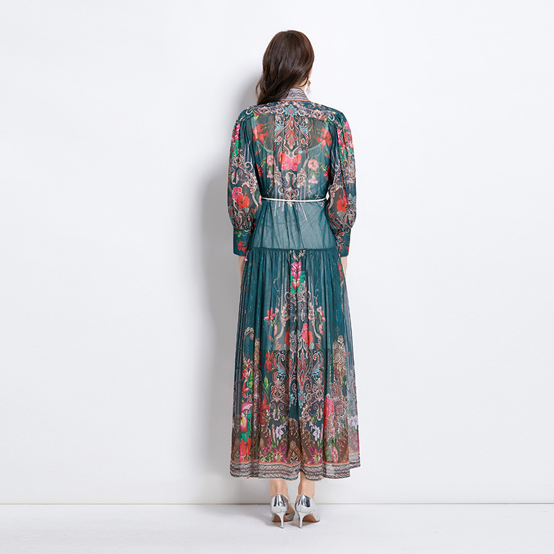 Lantern sleeve printing spring and summer retro dress