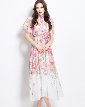 Cstand collar boats sleeve spring and summer colors dress