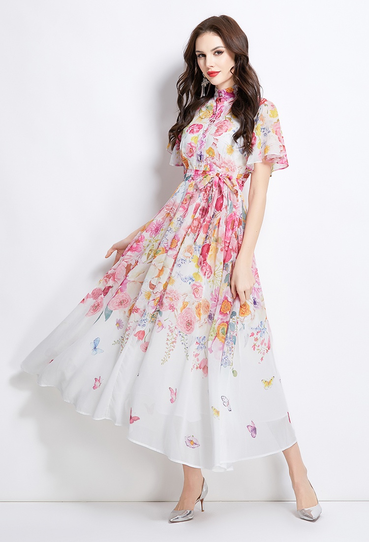 Cstand collar boats sleeve spring and summer colors dress