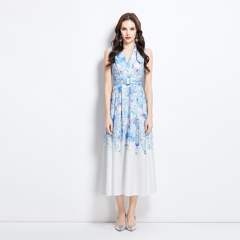 Painting vacation flowers long spring sleeveless dress