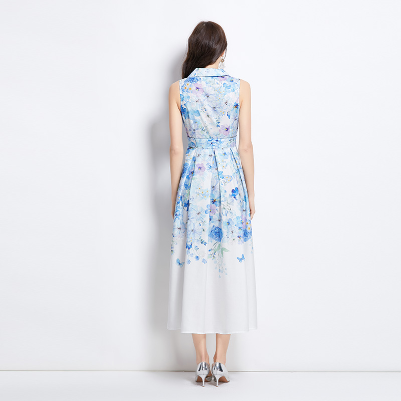 Painting vacation flowers long spring sleeveless dress