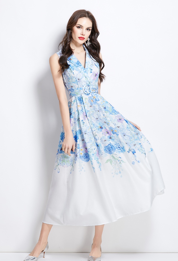 Painting vacation flowers long spring sleeveless dress