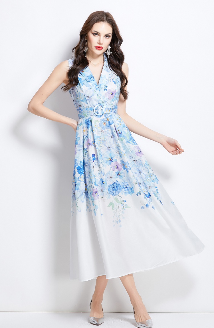 Painting vacation flowers long spring sleeveless dress