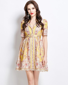 Printing retro spring dress short court style shirt