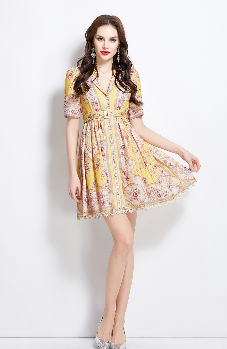 Printing retro spring dress short court style shirt