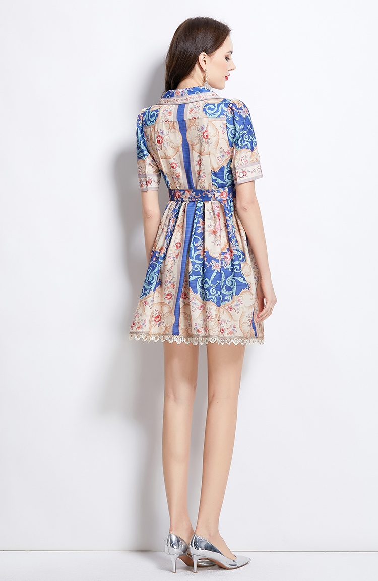 Spring short printing dress court style retro shirt