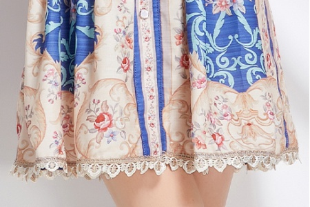 Spring short printing dress court style retro shirt