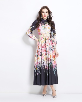 Vacation long flowers cstand collar dress