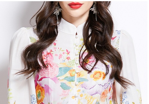 Flowers long cstand collar painting dress