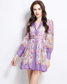 Court style printing spring dress short retro shirt