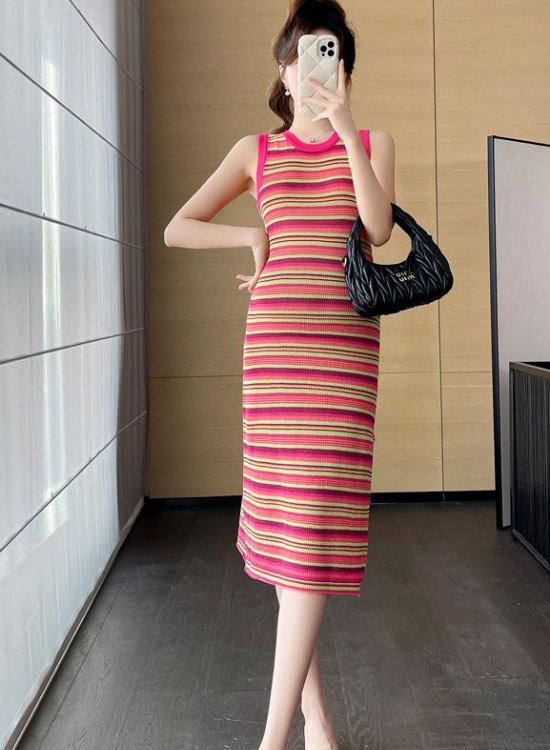 Sleeveless long dress knitted sleeveless dress