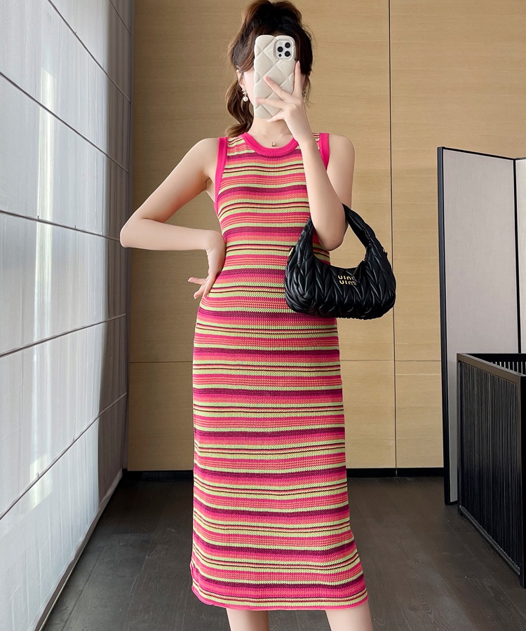 Sleeveless long dress knitted sleeveless dress