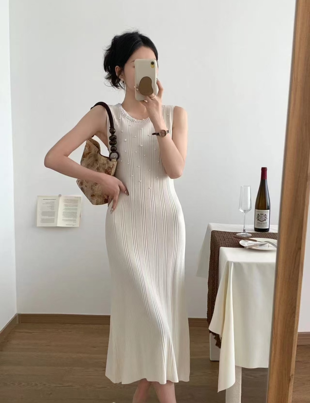 Crimp sleeveless dress France style dress for women