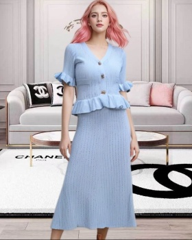 Long knitted mermaid long sleeve splice ladies dress