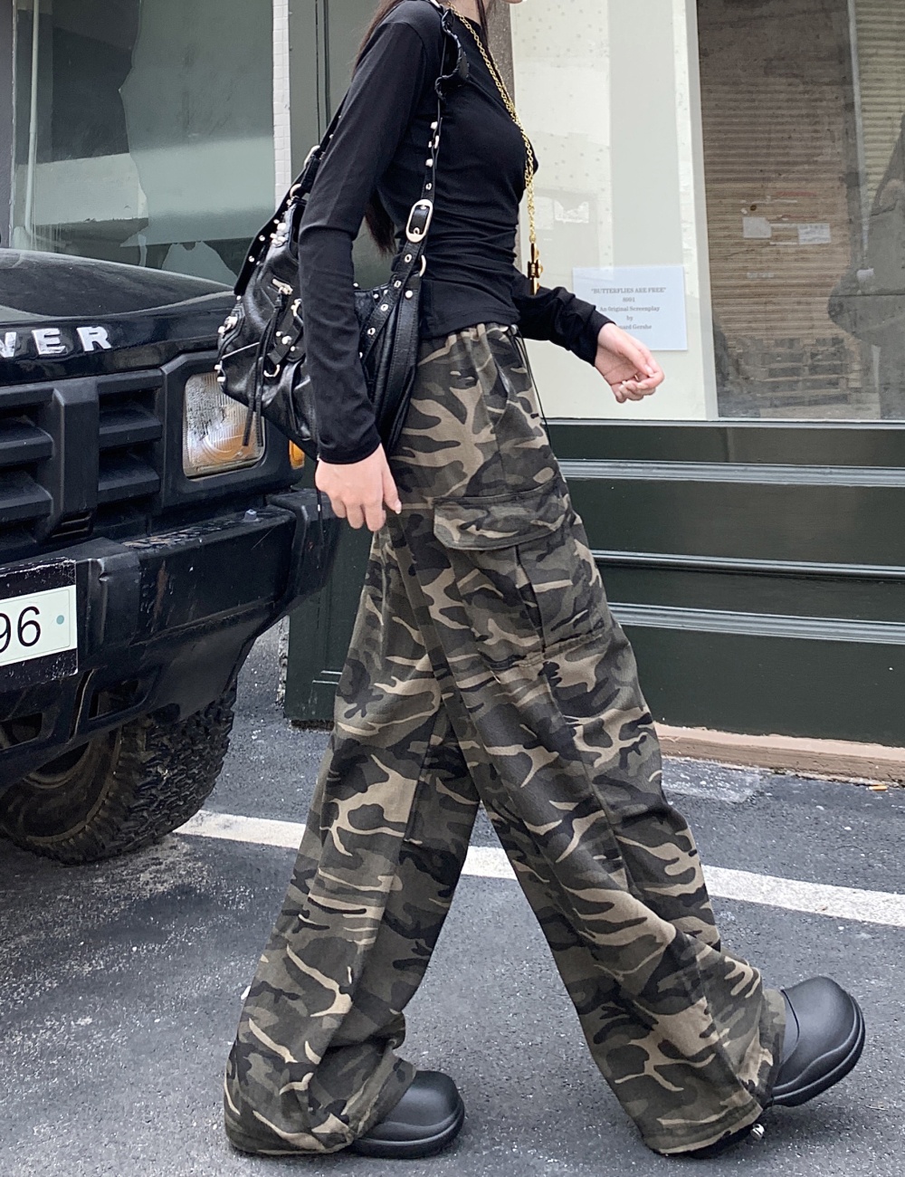 Drawstring wide leg camouflage mopping work pants for women