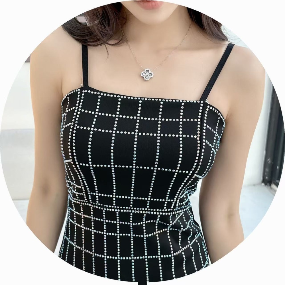 V-neck sling dress European style rhinestone long dress