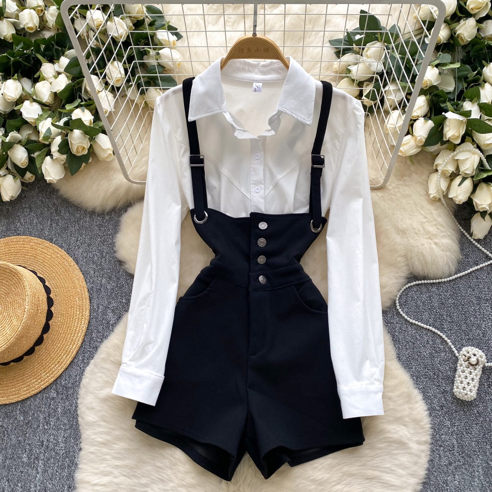 Pure slim shirt unique bib pants 2pcs set