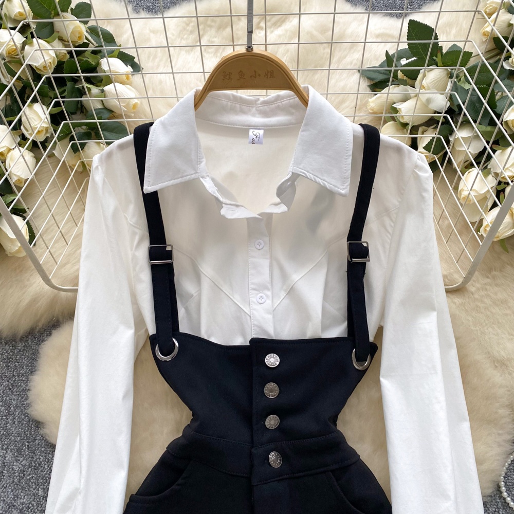 Pure slim shirt unique bib pants 2pcs set