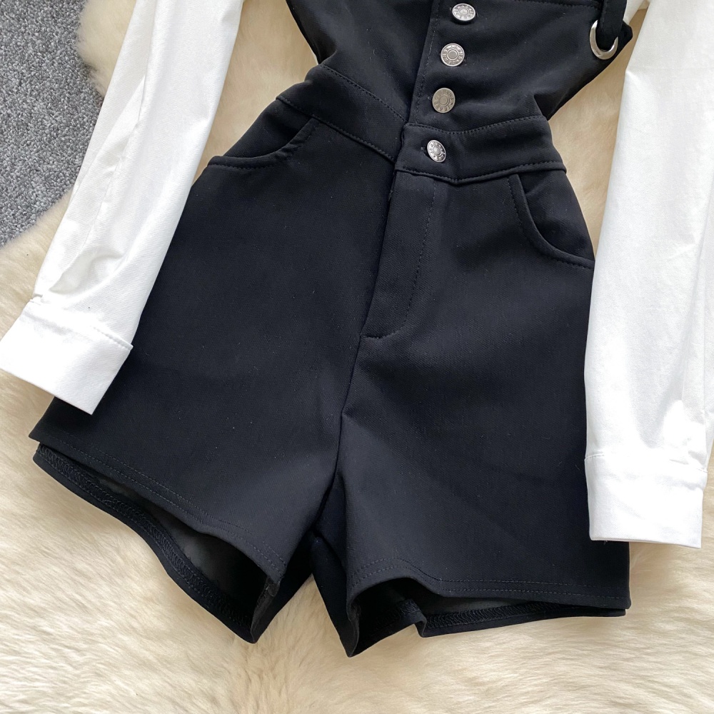 Pure slim shirt unique bib pants 2pcs set