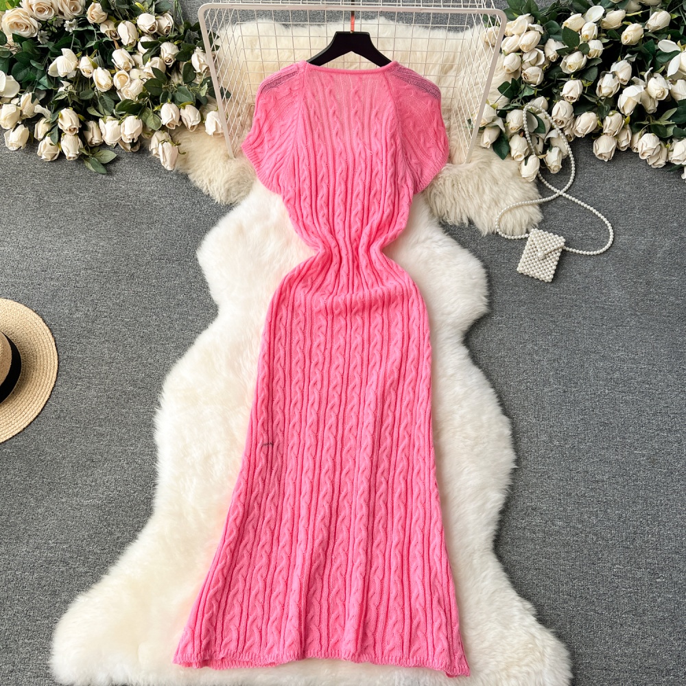 Temperament square collar knitted twist dress for women