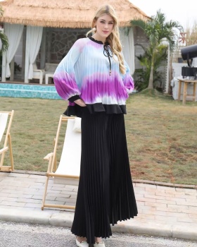 Gradient Pleats Please wide leg pants summer tops a set