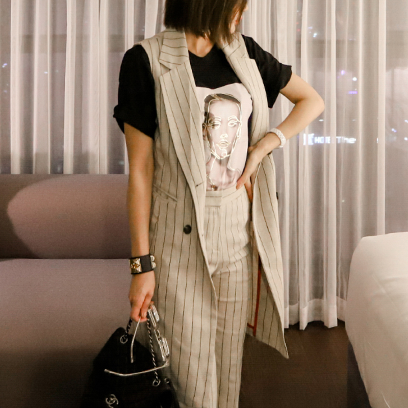 Sleeveless coat stripe business suit a set