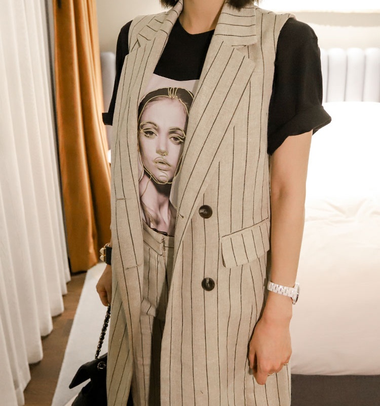 Sleeveless coat stripe business suit a set