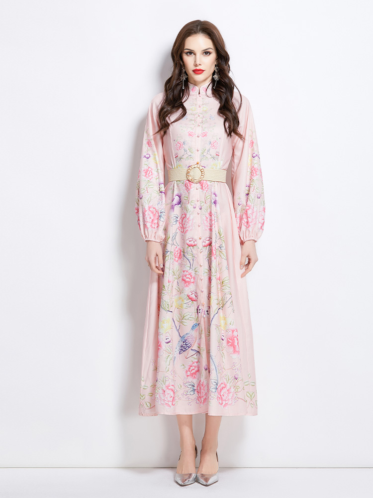 Retro spring and summer printing dress