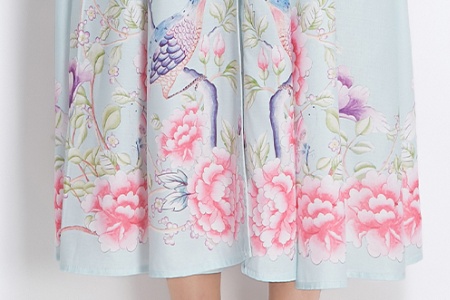 Cstand collar printing retro lantern sleeve dress