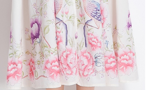 Cstand collar lantern sleeve printing national style dress