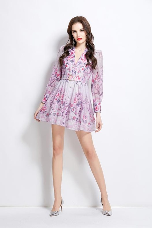 Printing short spring dress retro court style shirt