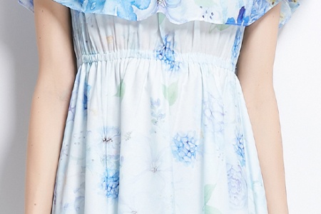 Long flat shoulder flowers retro spring dress