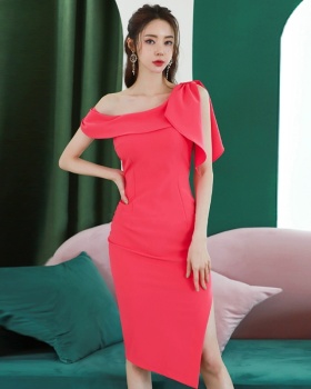 Bow slim formal dress temperament splice dress for women