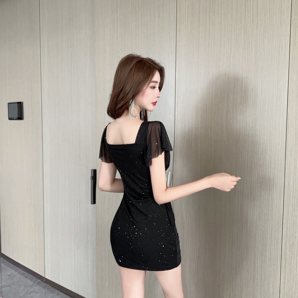 Bottoming short lotus leaf edges short sleeve gauze dress