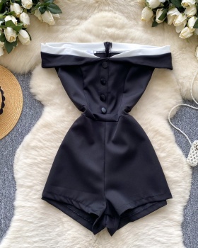 Flat shoulder lapel jumpsuit slim breasted shorts