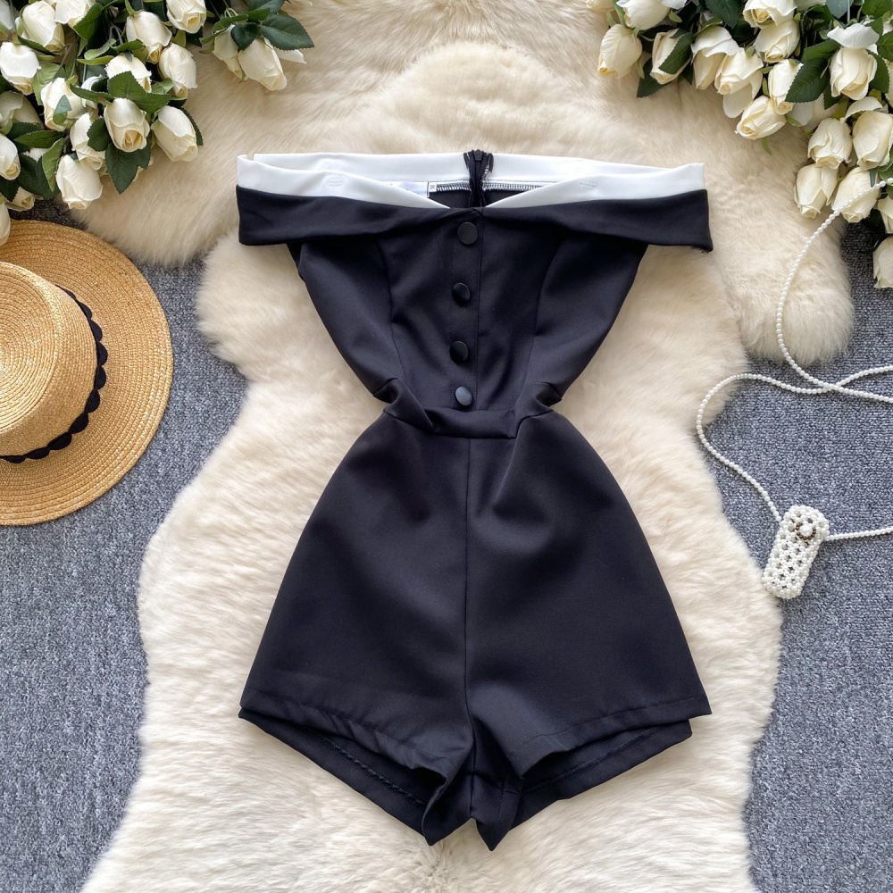 Flat shoulder lapel jumpsuit slim breasted shorts