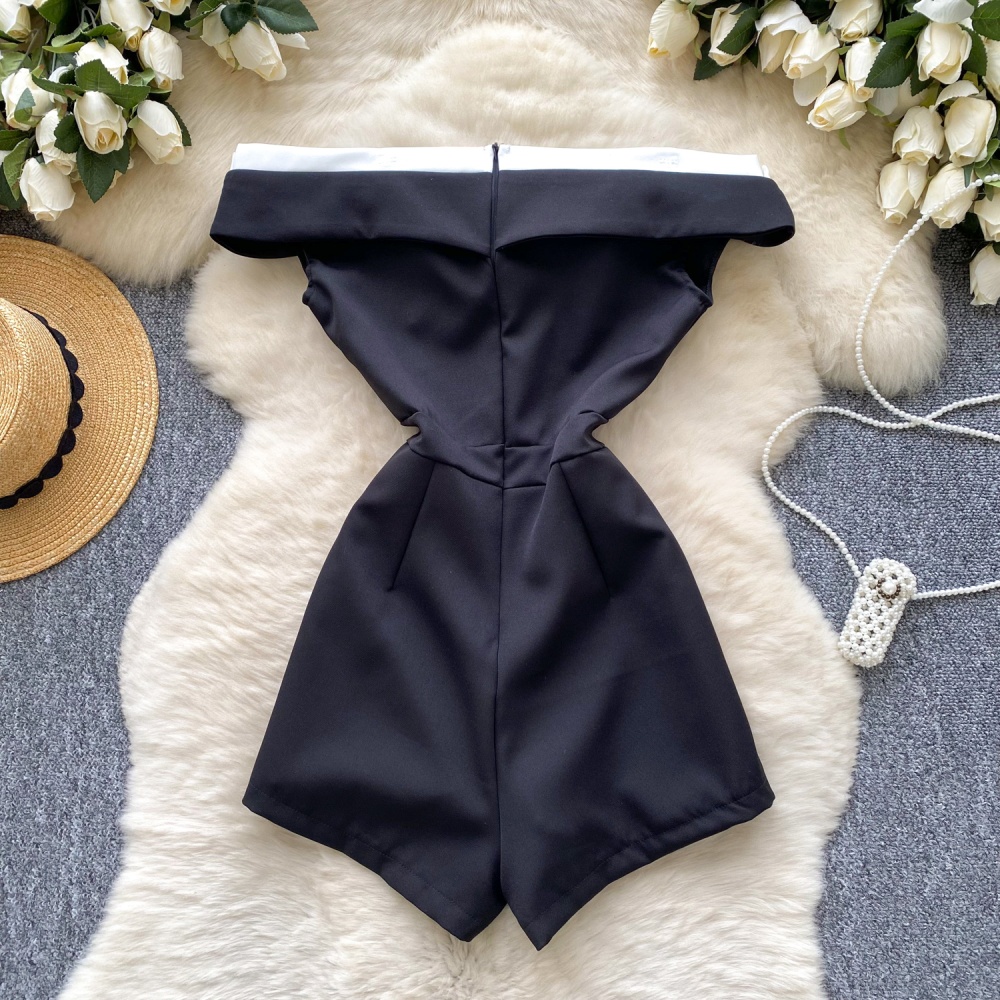 Flat shoulder lapel jumpsuit slim breasted shorts