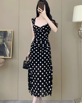 Summer sexy dress split polka dot long dress