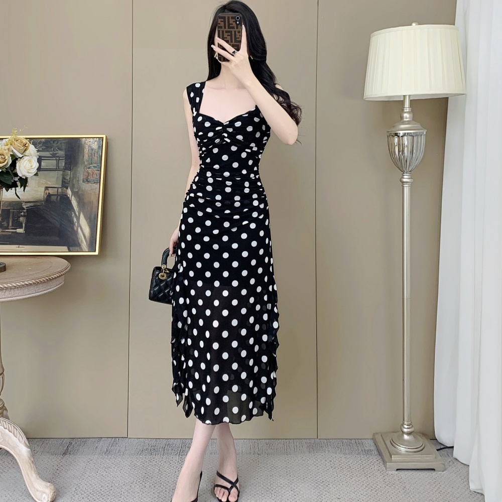 Summer sexy dress split polka dot long dress