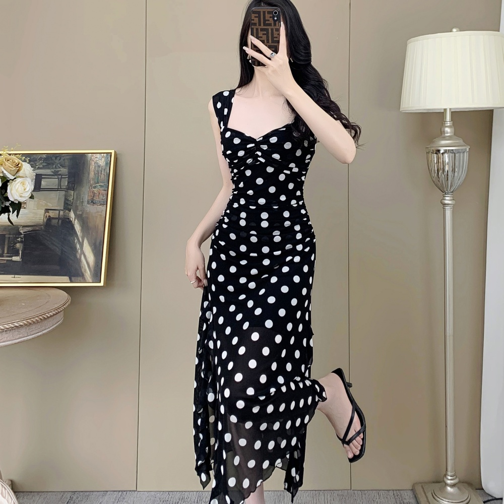 Summer sexy dress split polka dot long dress