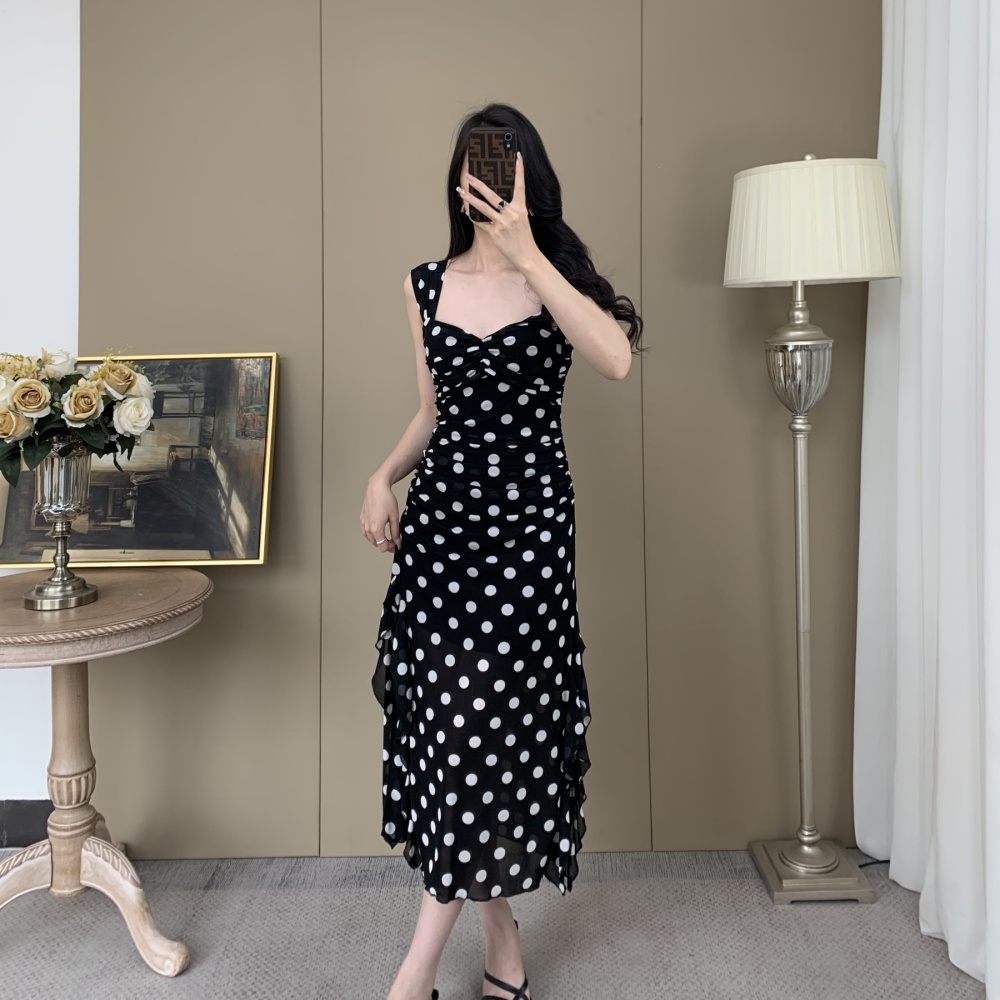 Summer sexy dress split polka dot long dress