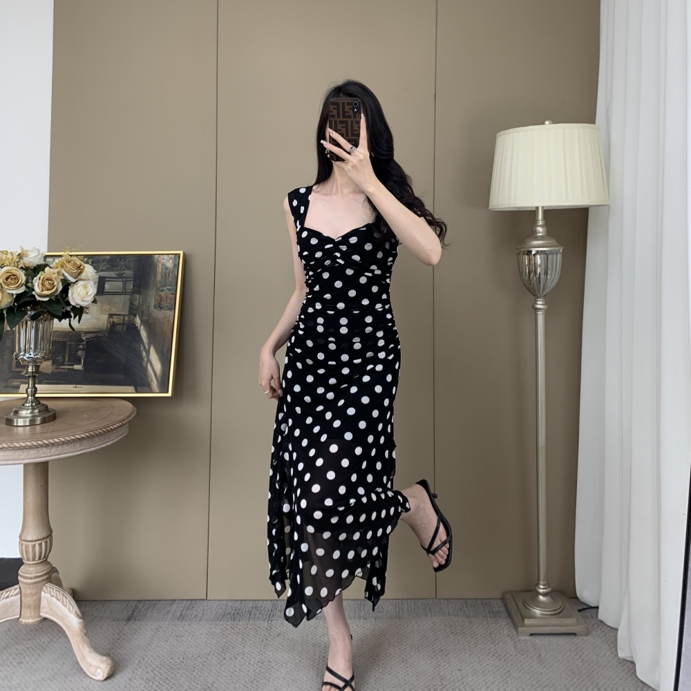 Summer sexy dress split polka dot long dress