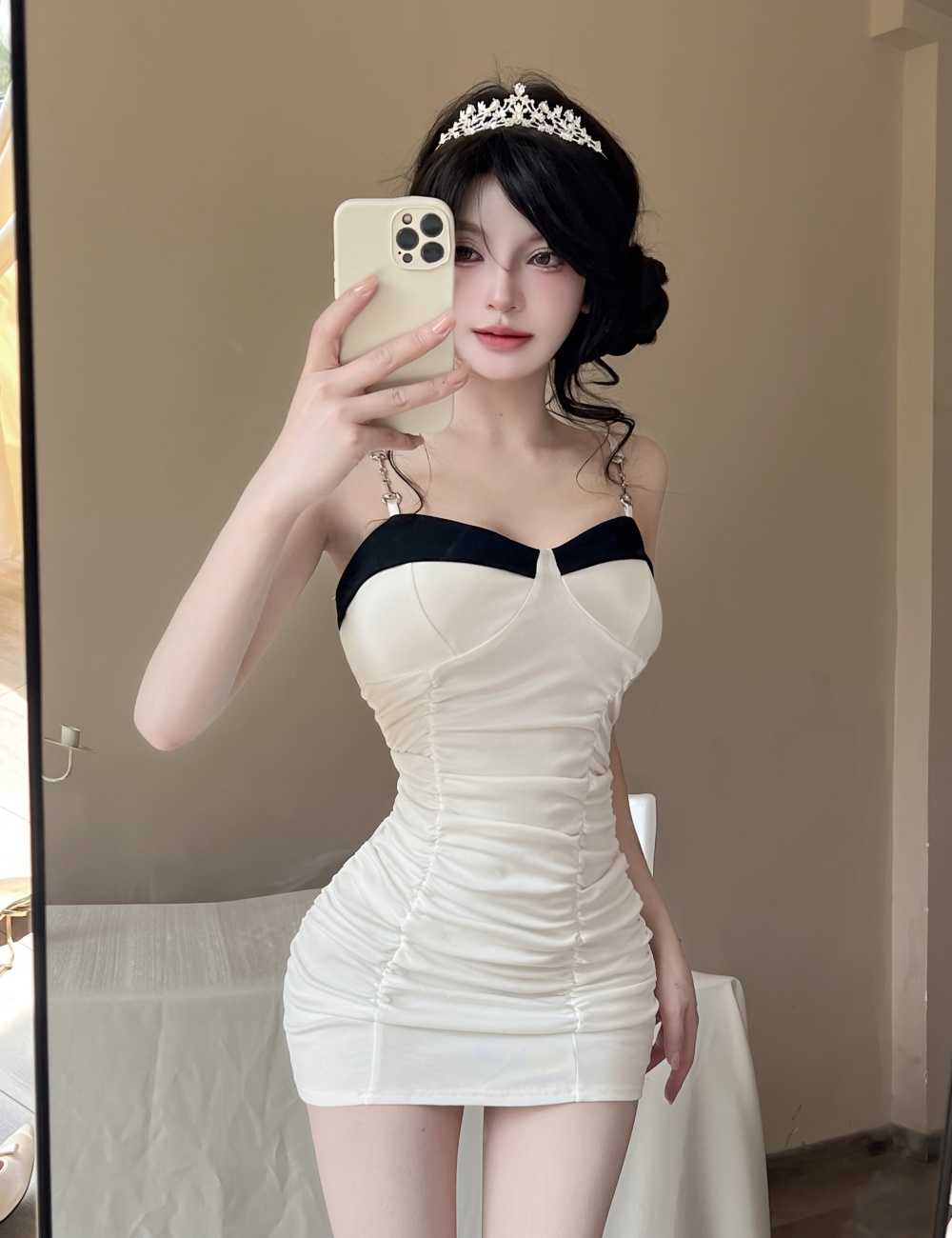 Cotton mixed colors sling sexy tight all-match dress