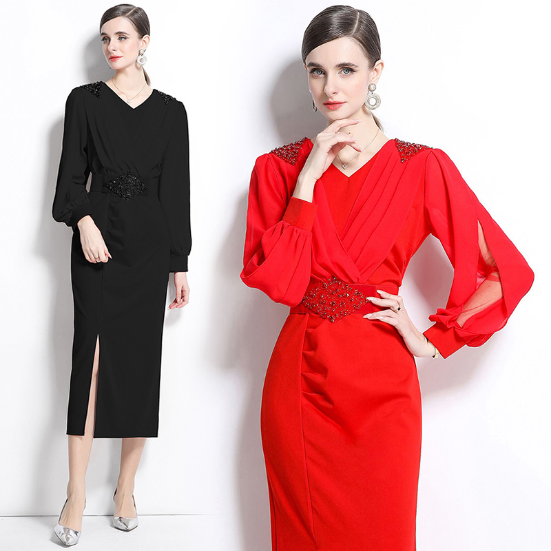 Temperament with belt light luxury dress