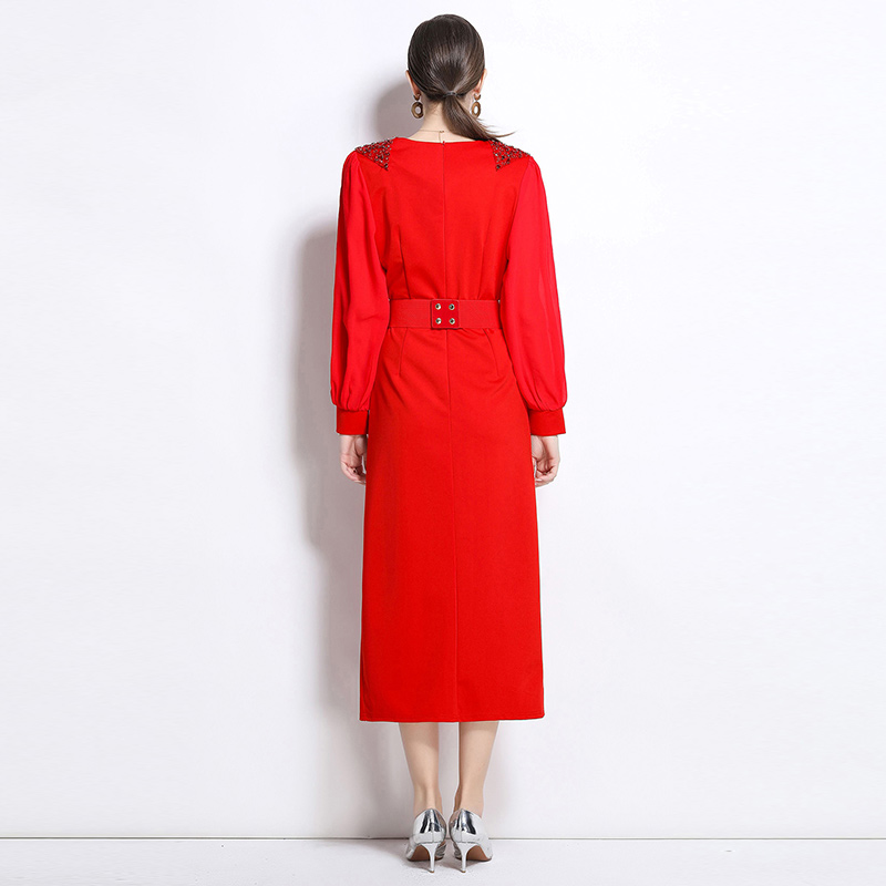 Temperament with belt light luxury dress