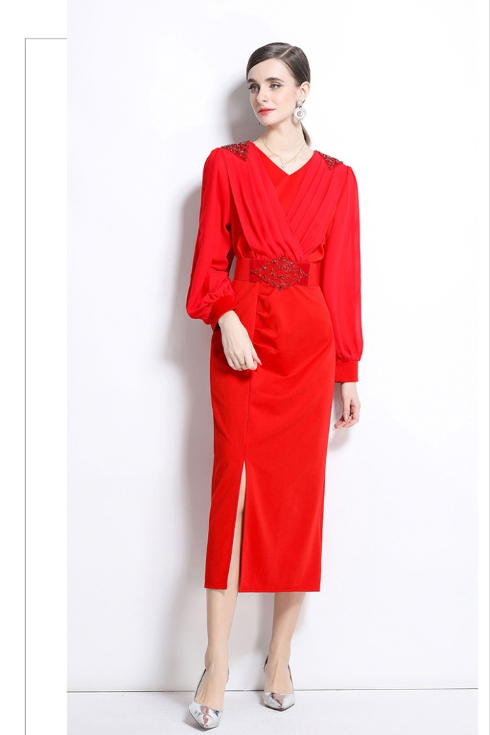 Temperament with belt light luxury dress